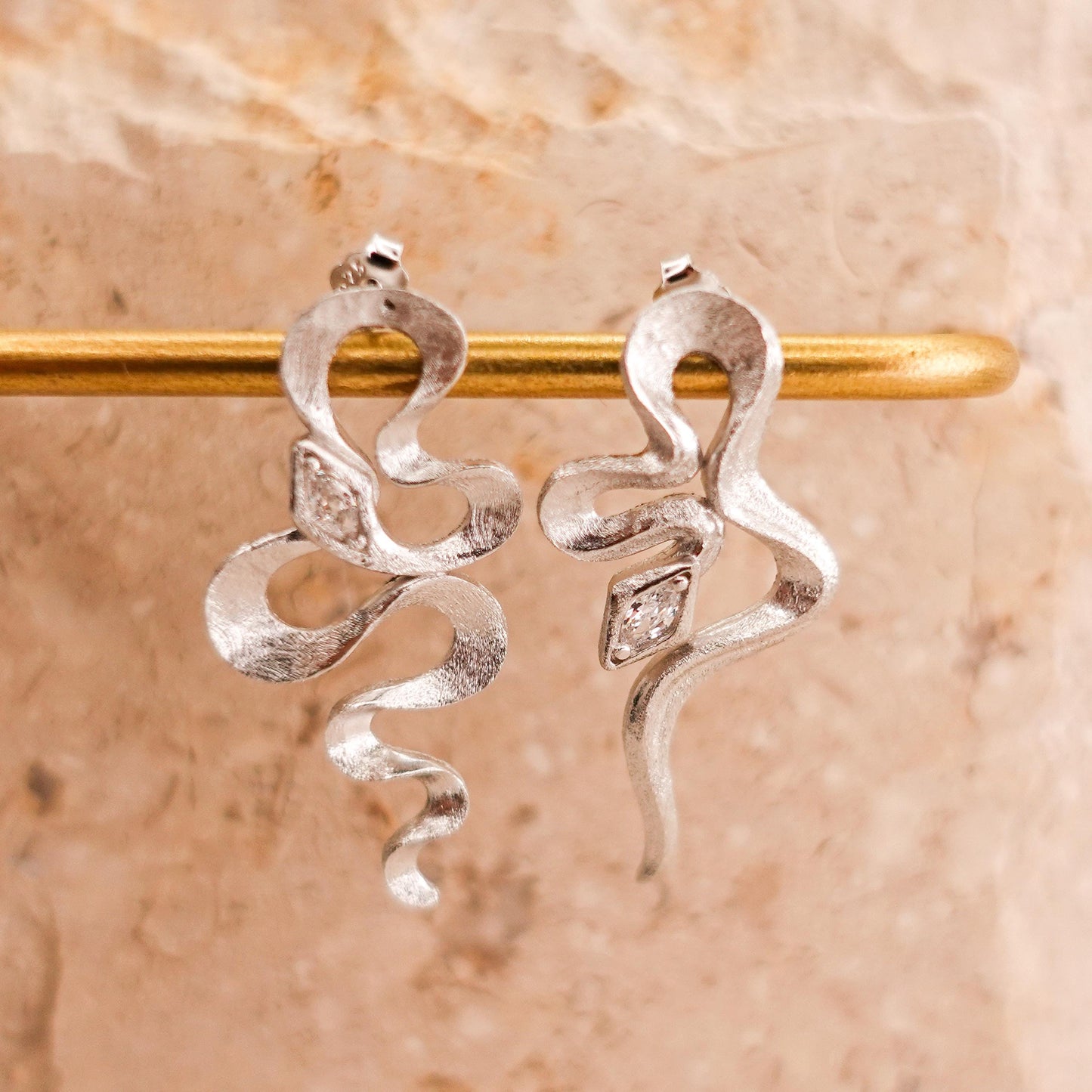 Sterling Silver Asymmetrical Snake Earrings: Boho Serpent Jewelry