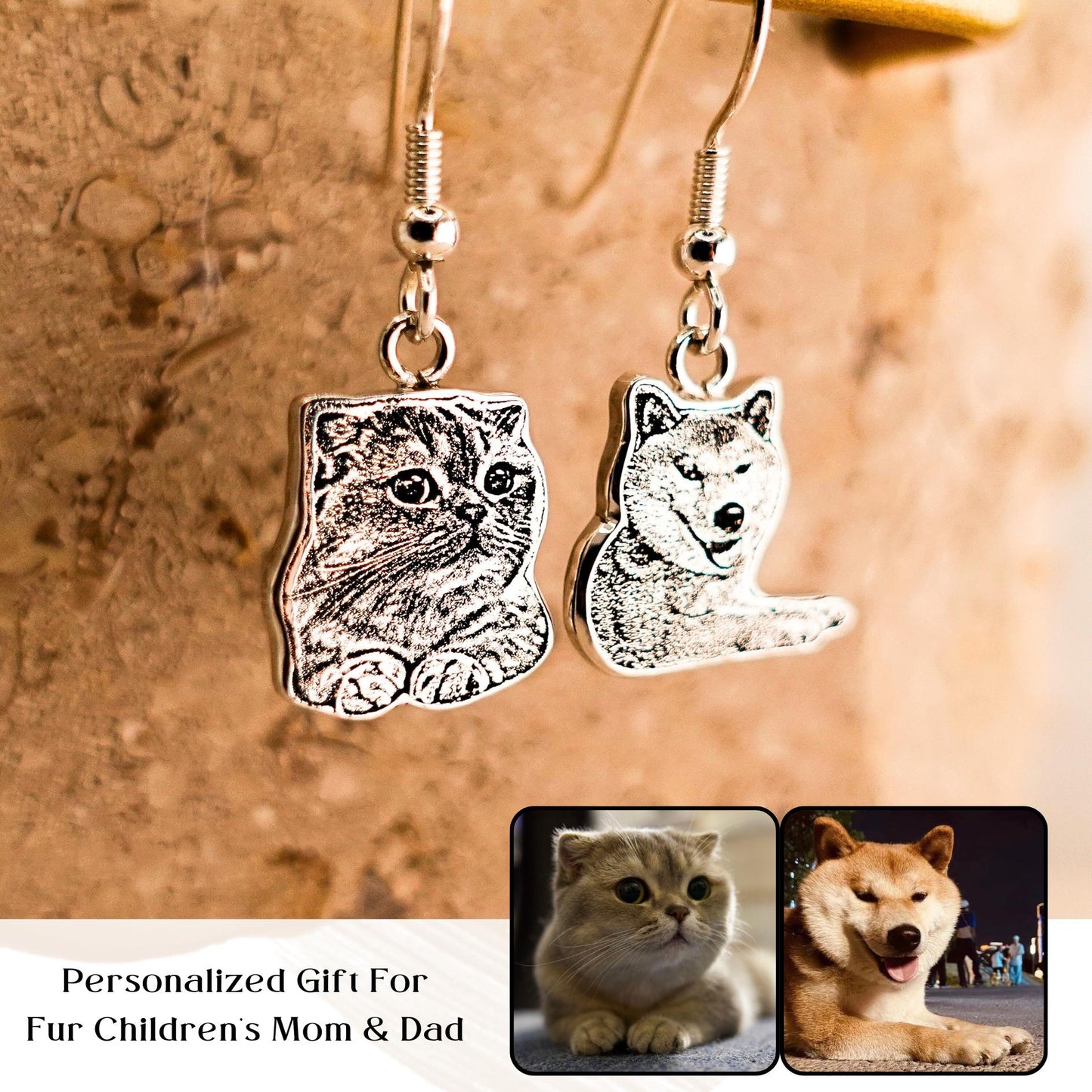 Sterling Silver Custom Pet Portrait Earrings, Personalized Pet Photo Earrings, Cat Dog Pet Lover Jewelry, Birthday Gift for Mom Wedding Gift
