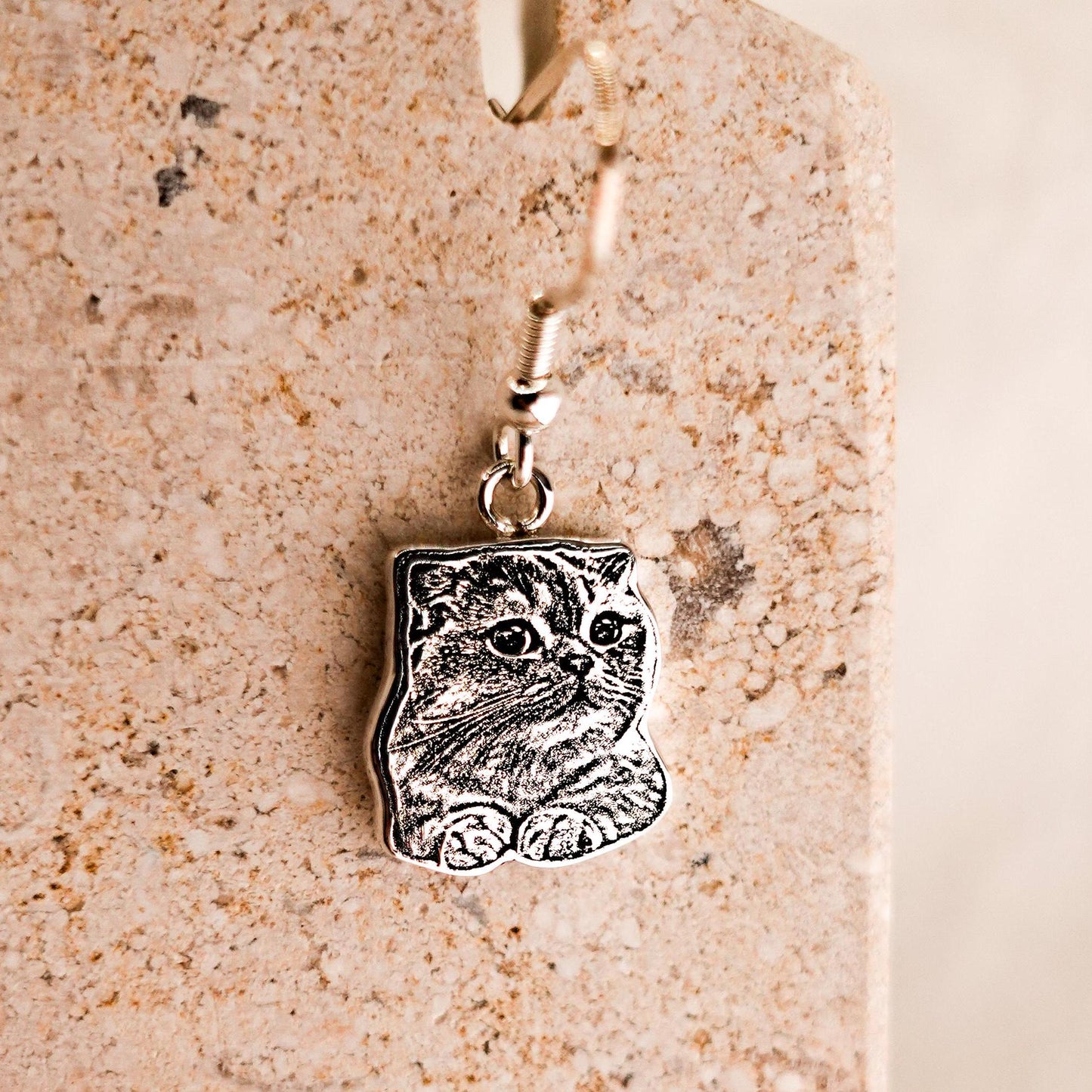 Sterling Silver Custom Pet Portrait Earrings, Personalized Pet Photo Earrings, Cat Dog Pet Lover Jewelry, Birthday Gift for Mom Wedding Gift