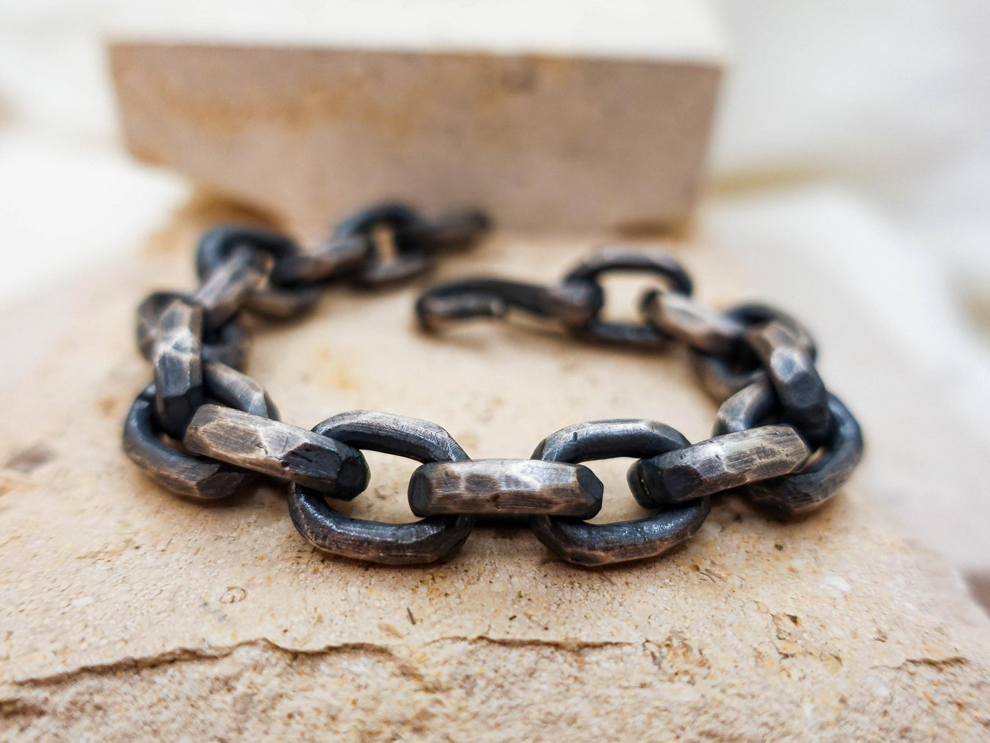 Oxidized Sterling Silver Celtic Chain Bracelet: Hand Hammered Viking Jewelry