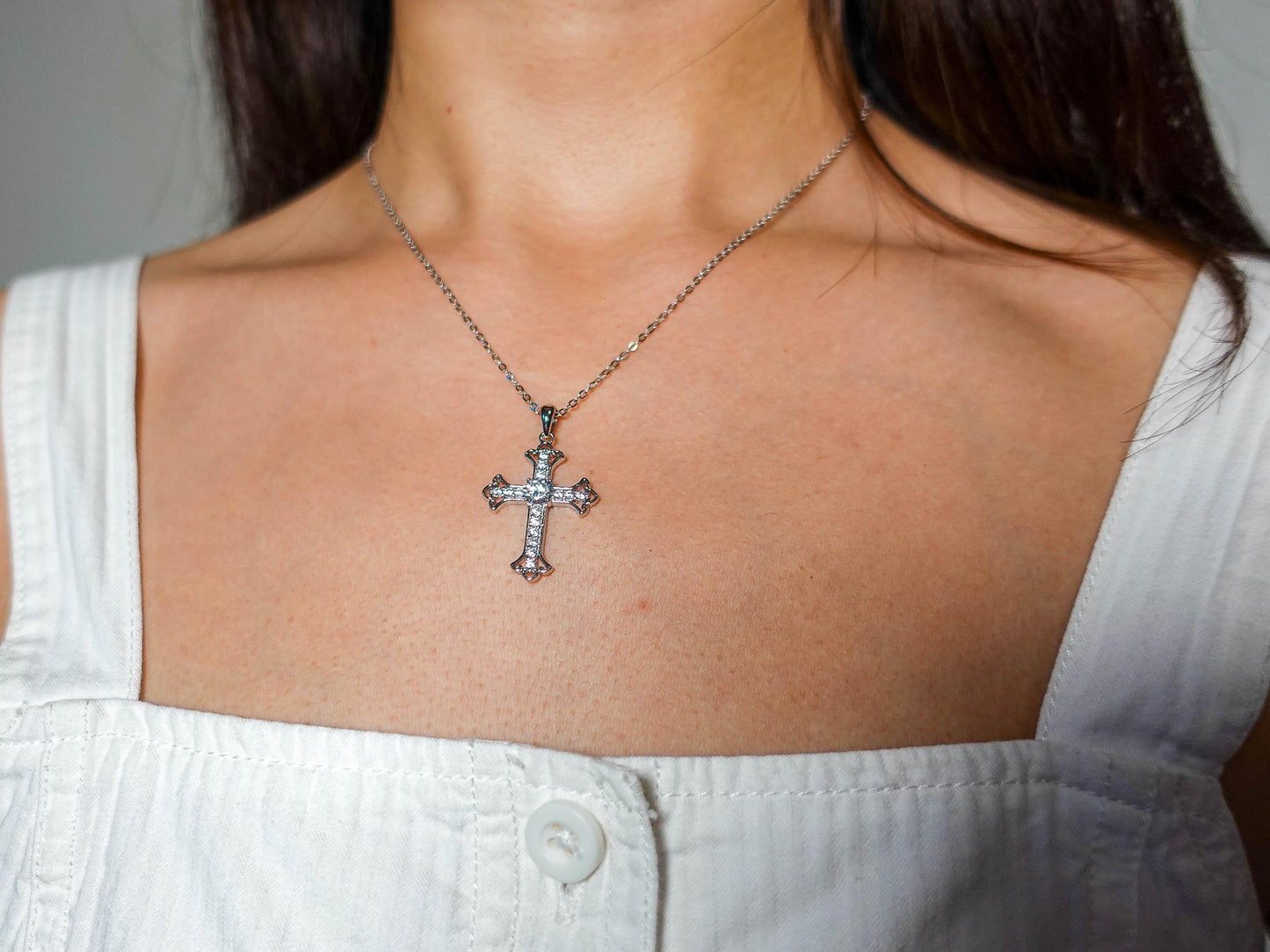 Moissanite Cross Necklace: Sterling Silver Lab Diamond Pendant Jewelry