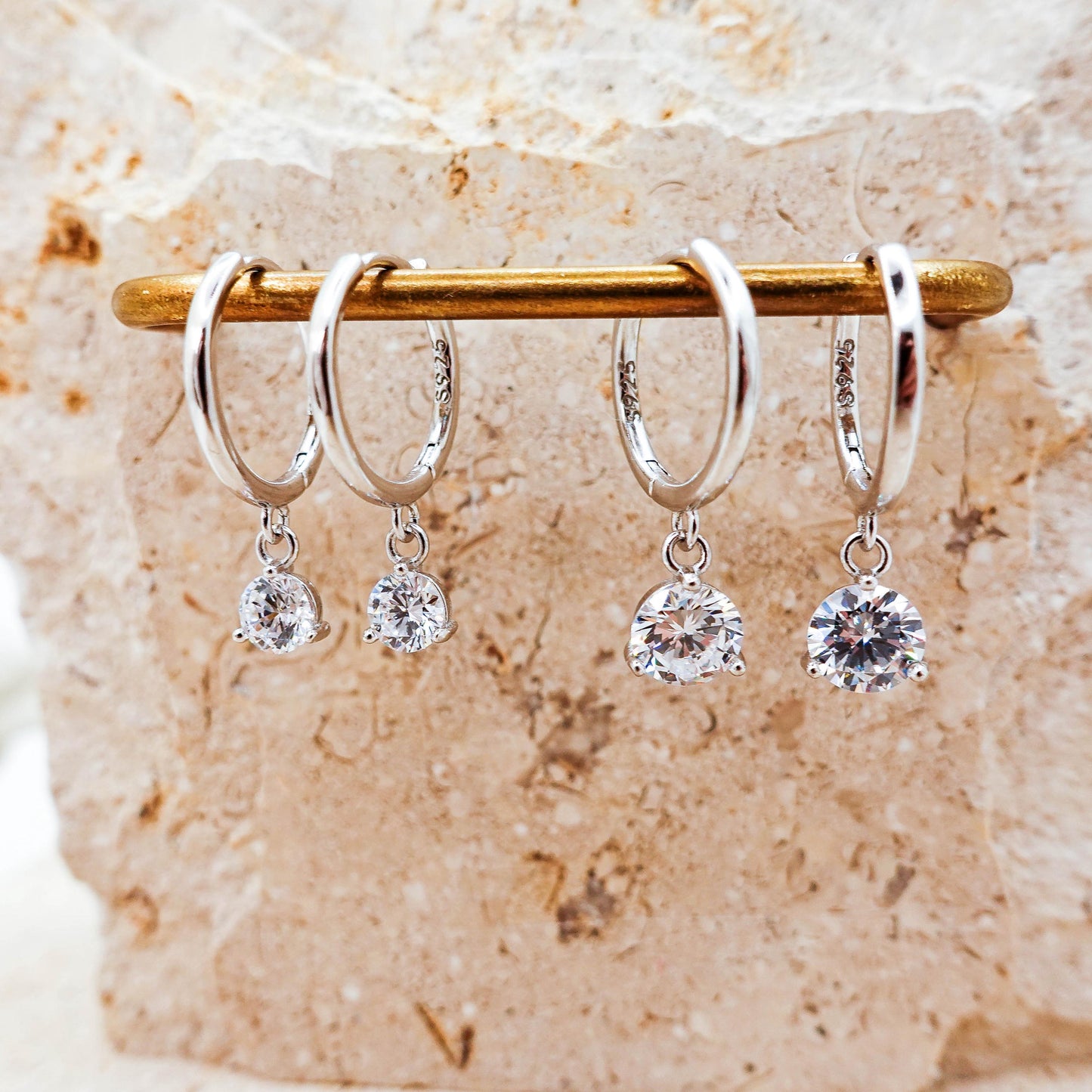 Sterling Silver Dangle Huggie Hoop Earrings: Minimalist Jewelry Gift for Her Sis Mom