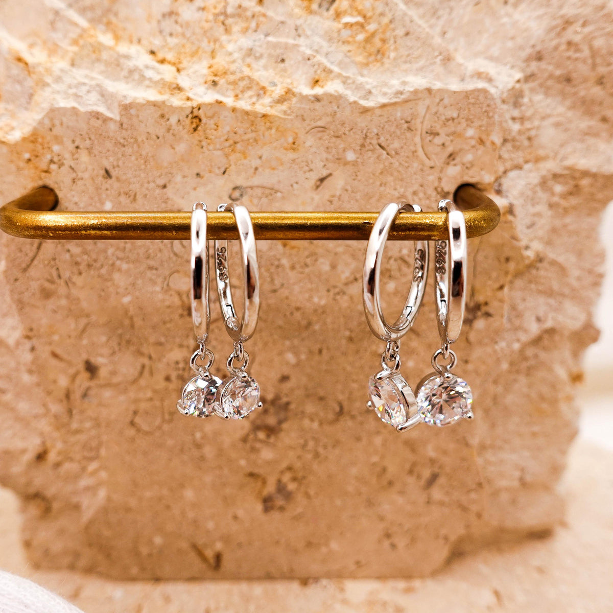 Sterling Silver Dangle Huggie Hoop Earrings: Minimalist Jewelry Gift for Her Sis Mom