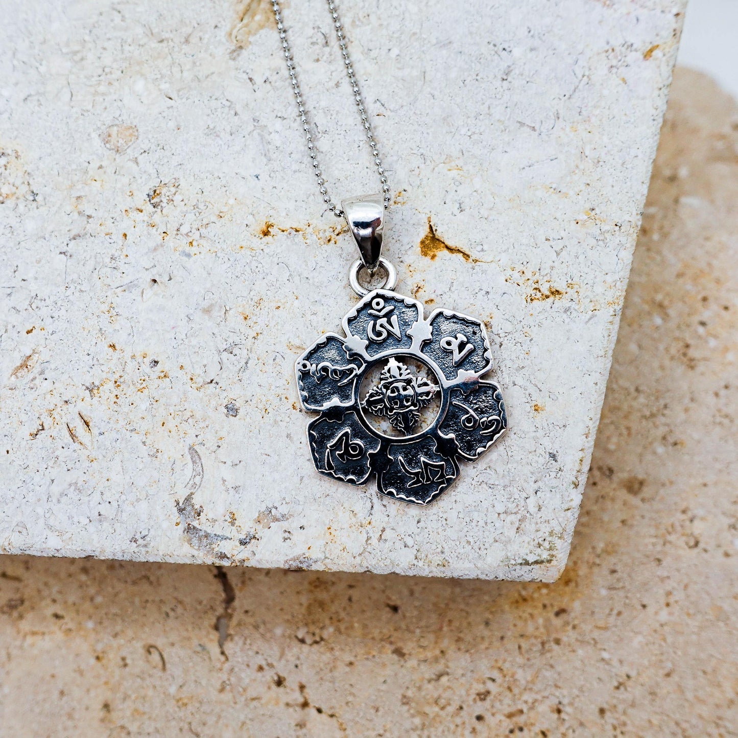 Sterling Silver Om Pendant Necklace for Women Men, Unisex Buddha Protection Necklace Gift