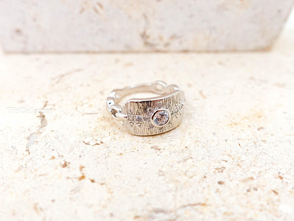 Sterling Silver North Star Pinky Ring, CZ Celestial Jewelry