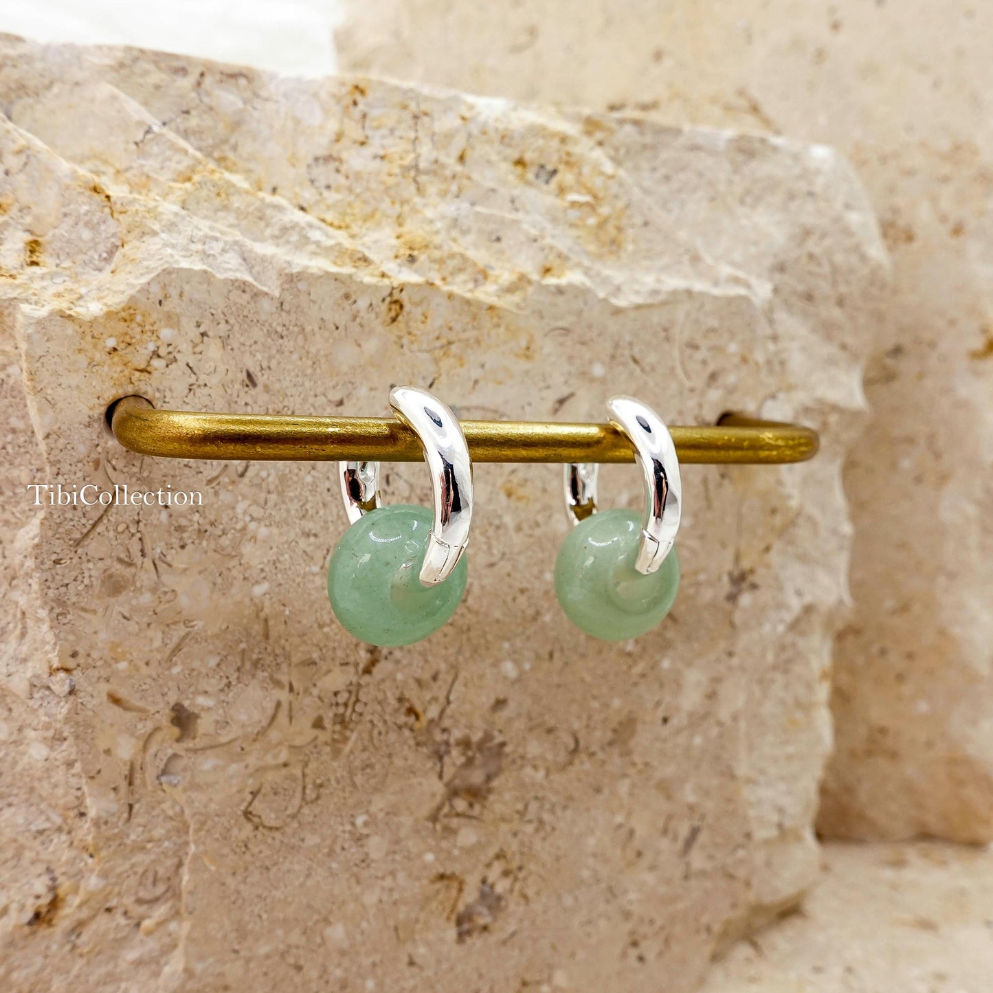 925 Sterling Silver 2-in-1 Double Hoop Earrings, Green Jade Huggie Hoops Gift for Her