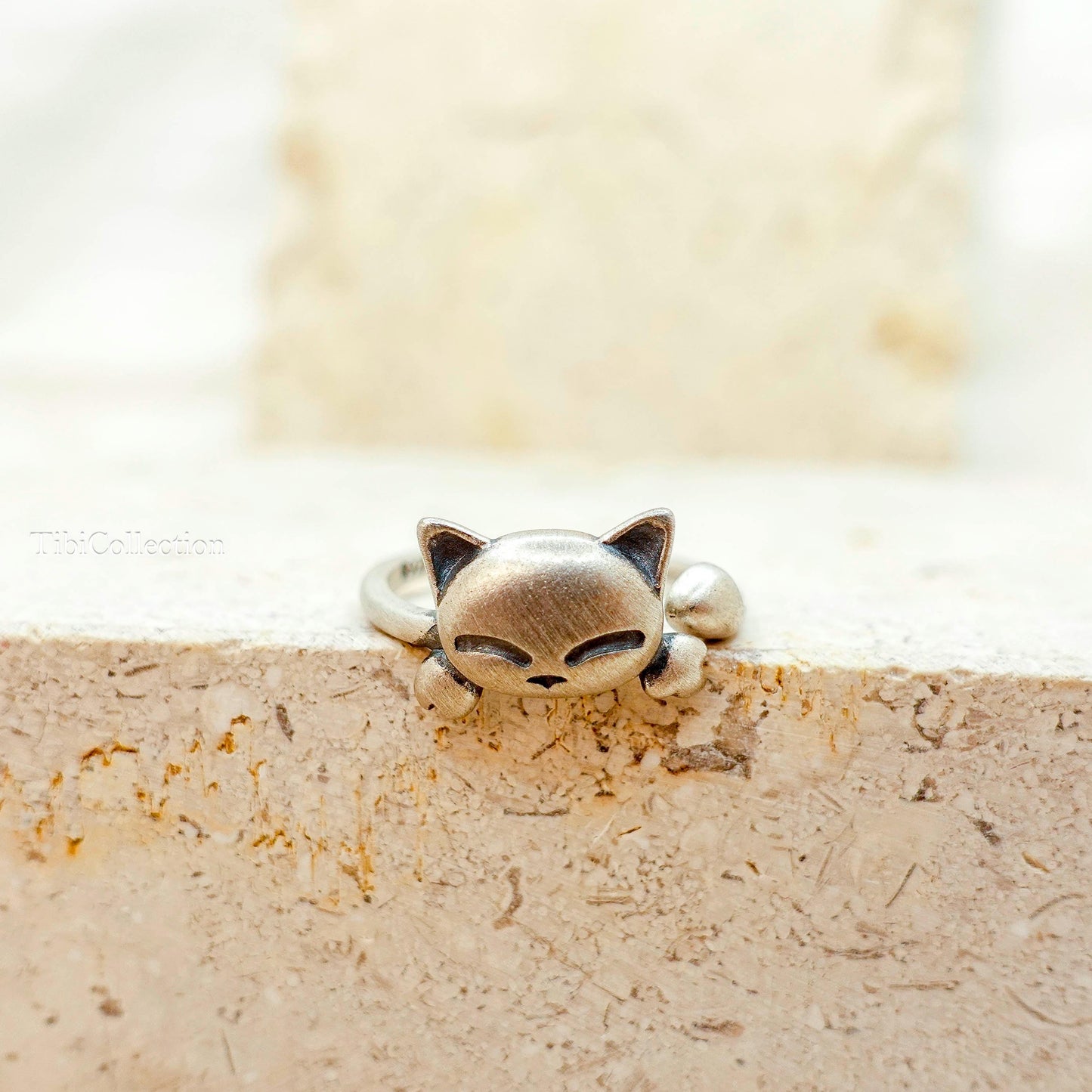Sterling Silver Adjustable Cat Ring, Cat Lover Granddaughter Gift for Her