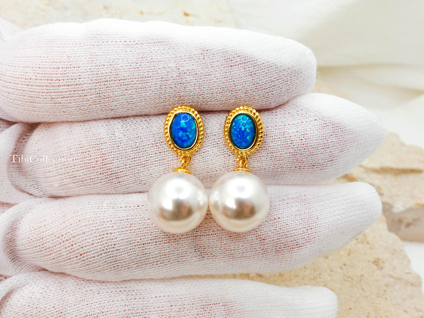 Freshwater Pearl Drop Earrings, Sterling Silver Gold Filled with Opal, June Birthstone Gift
