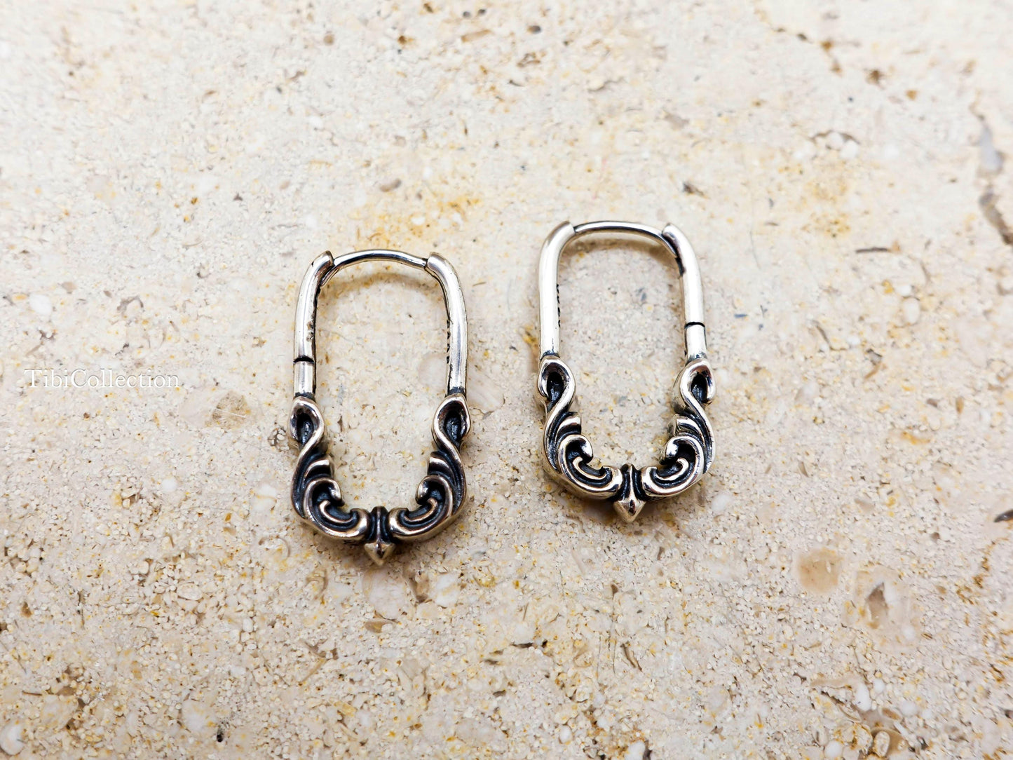 Sterling Silver Huggie Hoop Earrings, Black Mens Earrings Unisex Vintage Jewelry Gift