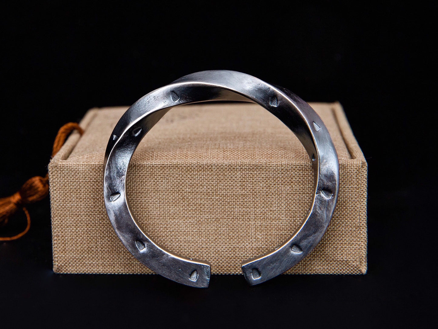 Solid Silver Mobius Cuff Bracelet for Him, mens Twist bracelet, oxidized silver bracelet, Valentines day gift for him, Black Mobius Bangle - TibiCollection