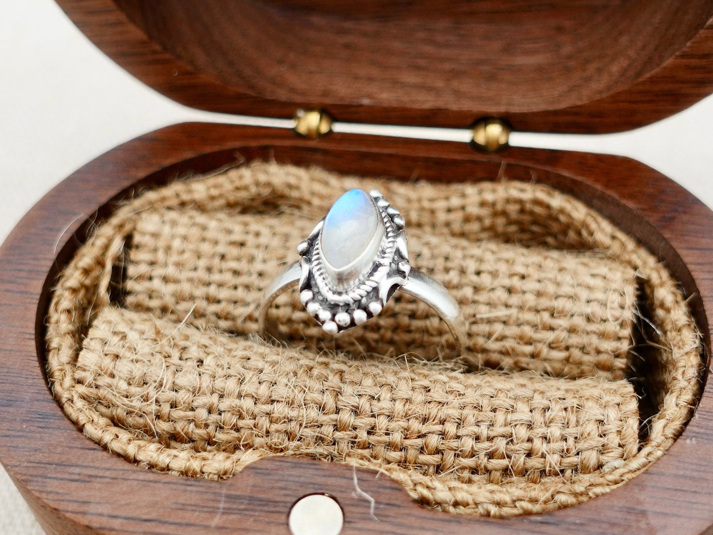 Dainty Moonstone Ring, Sterling Silver Marquise Moonstone Ring June Birthstone Adjust Ring, Promise Ring - TibiCollection