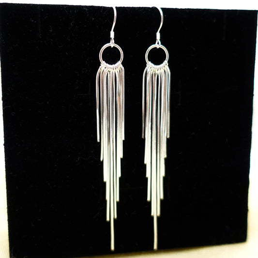 Sterling Silver Earrings, Silky Elegant Tassel Earrings, Long Tassel Earrings, Fringe Earrings, Wedding Earrings