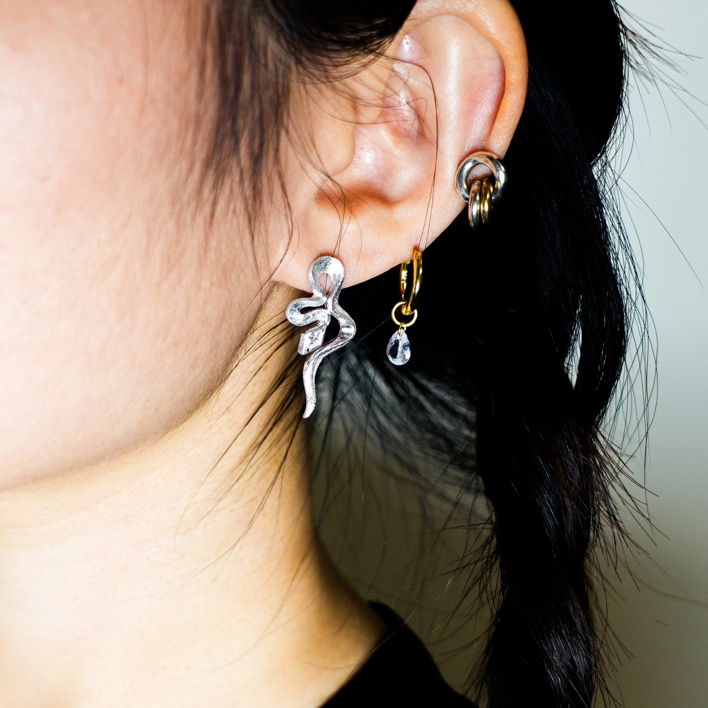 Sterling Silver Asymmetrical Snake Earrings