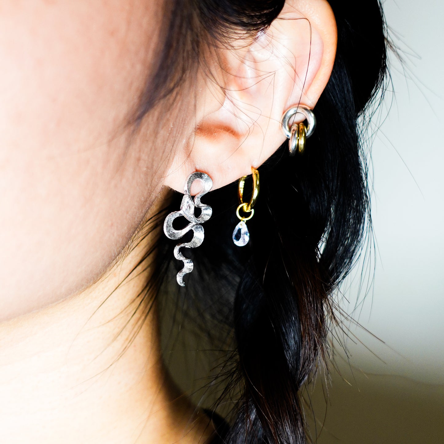 Sterling Silver Asymmetrical Snake Earrings