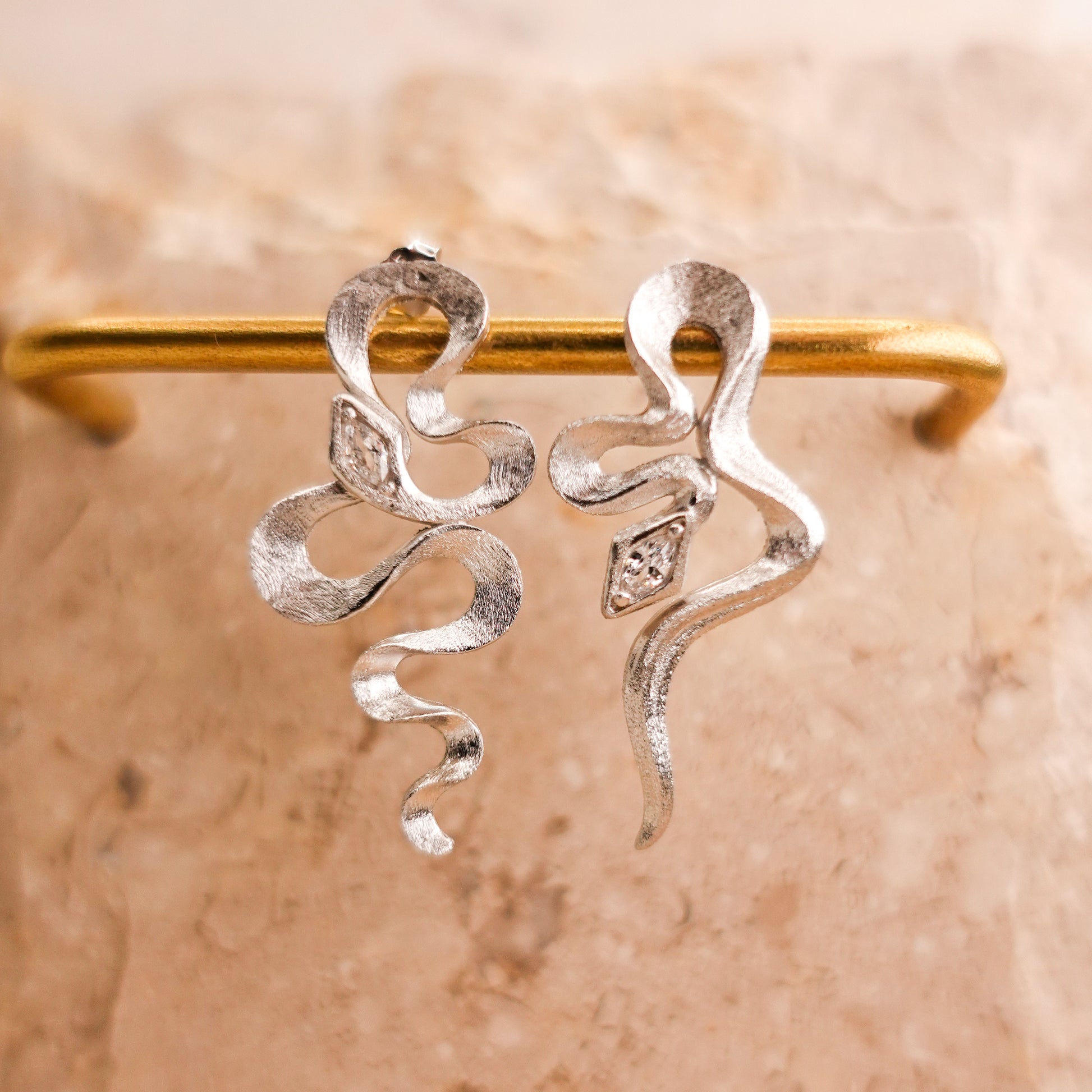 Sterling Silver Asymmetrical Snake Earrings