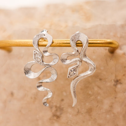 Sterling Silver Asymmetrical Snake Earrings