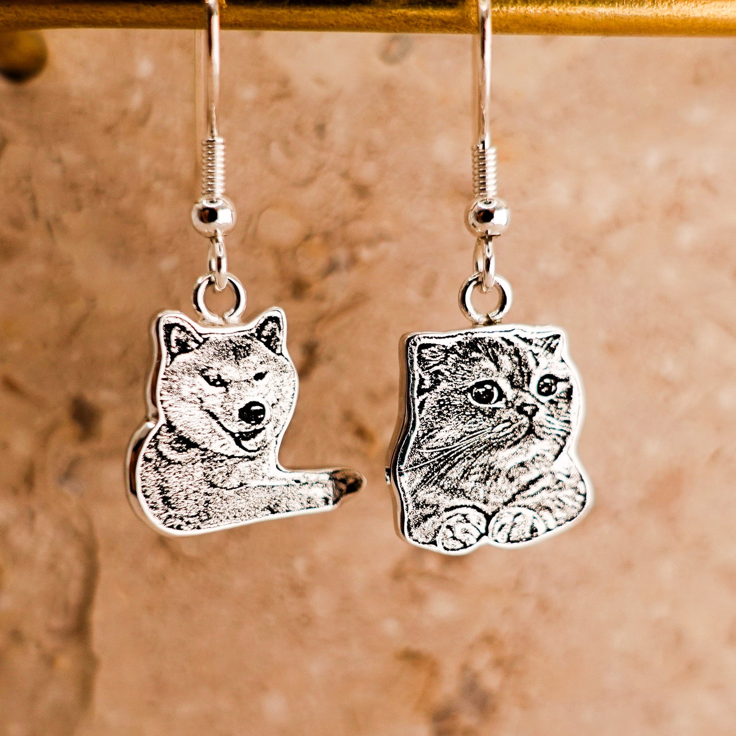 Sterling Silver Custom Pet Portrait Earrings, Personalized Pet Photo Earrings, Cat Dog Pet Lover Jewelry, Birthday Gift for Mom Wedding Gift