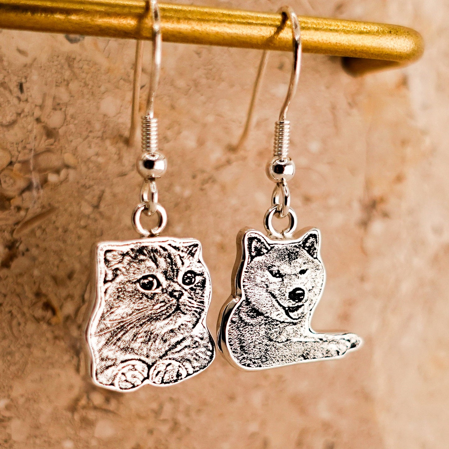 Sterling Silver Custom Pet Portrait Earrings, Personalized Pet Photo Earrings, Cat Dog Pet Lover Jewelry, Birthday Gift for Mom Wedding Gift