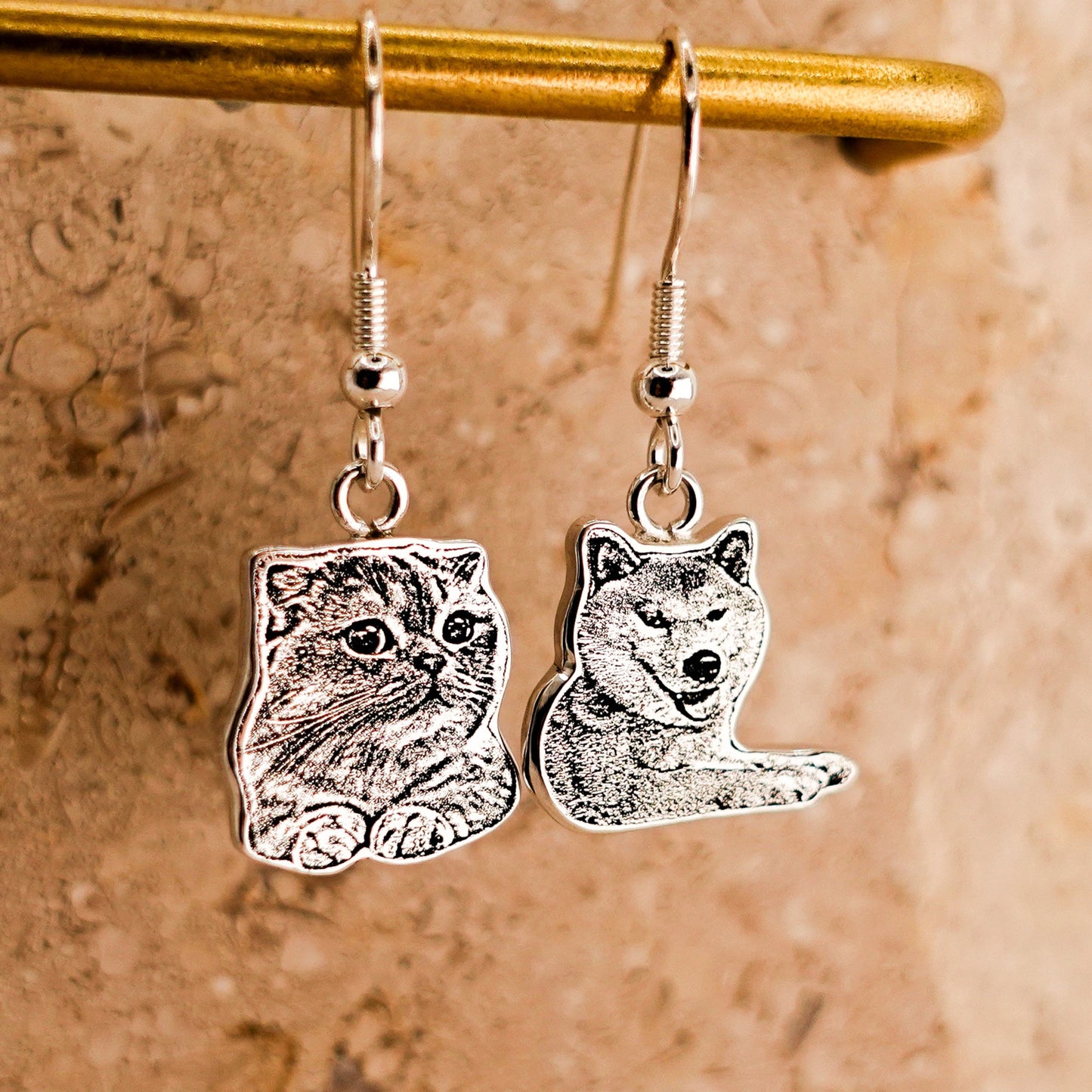 Sterling Silver Custom Pet Portrait Earrings, Personalized Pet Photo Earrings, Cat Dog Pet Lover Jewelry, Birthday Gift for Mom Wedding Gift
