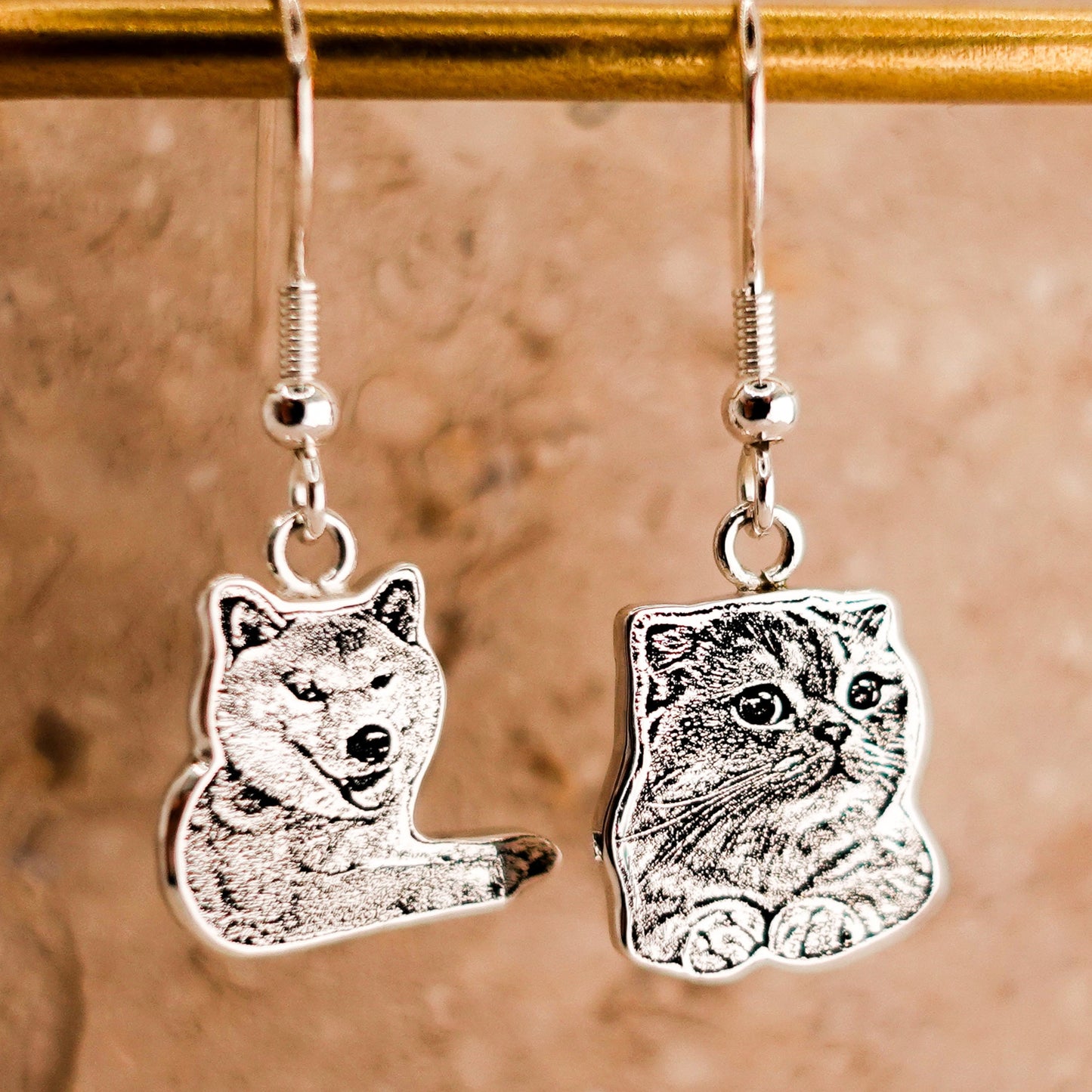 Sterling Silver Custom Pet Portrait Earrings, Personalized Pet Photo Earrings, Cat Dog Pet Lover Jewelry, Birthday Gift for Mom Wedding Gift