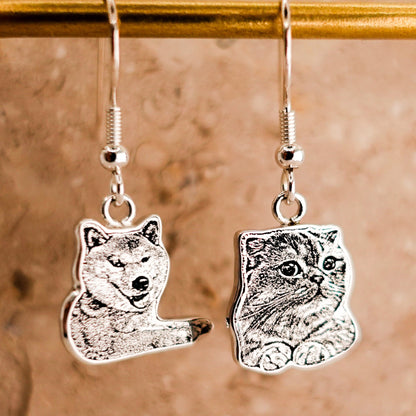 Sterling Silver Custom Pet Portrait Earrings, Personalized Pet Photo Earrings, Cat Dog Pet Lover Jewelry, Birthday Gift for Mom Wedding Gift