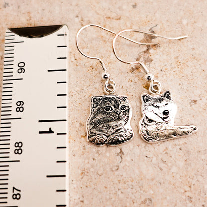 Sterling Silver Custom Pet Portrait Earrings, Personalized Pet Photo Earrings, Cat Dog Pet Lover Jewelry, Birthday Gift for Mom Wedding Gift