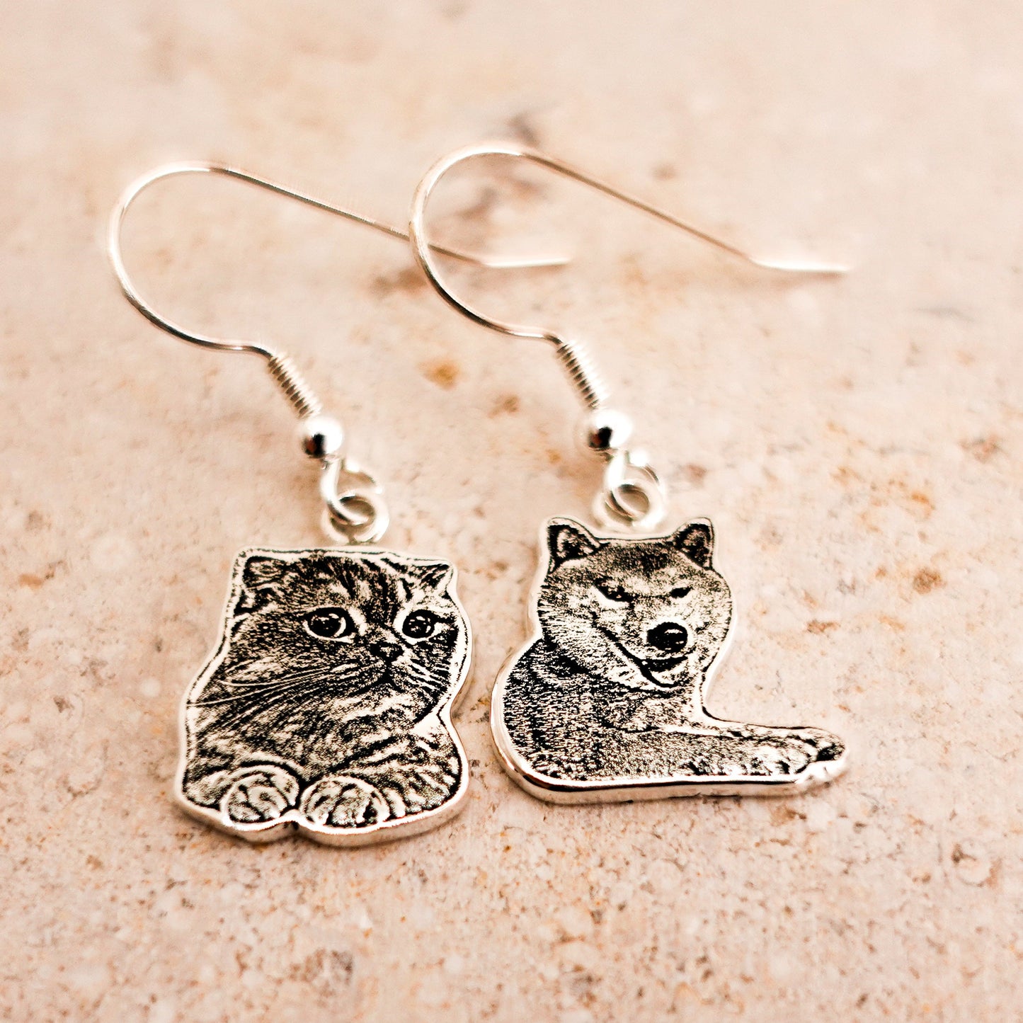 Sterling Silver Custom Pet Portrait Earrings, Personalized Pet Photo Earrings, Cat Dog Pet Lover Jewelry, Birthday Gift for Mom Wedding Gift