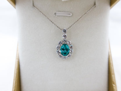 2CT Luxurious Dazzling Paraiba Diamond Pendant Necklace, Lab Grown Paraiba Diamond Pendant, Sterling Silver Blue Gemstone Necklace - TibiCollection