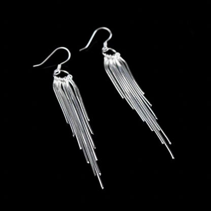 Shiny Sterling Silver Tassel Earrings, Elegant Long Earrings, Statement Earrings, Wedding Earrings, Party Dangle Earrings, Gift for her