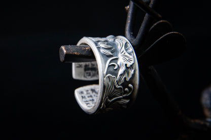 Sterling silver Meditation ring, lotus ring, engraved mantra ring, thumb ring, unisex adjustable ring cuff ring, cigar band, Buddhist ring