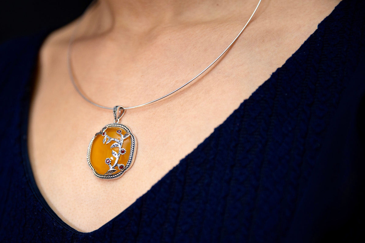 Yellow Chalcedony Pendant Necklace: Oversized Gemstone, Yellow Agate