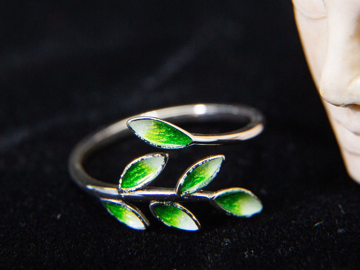 Sterling Silver Leaf Ring, Nature Thin Band Wrap Adjustable ring , Jewelry Gift for Her