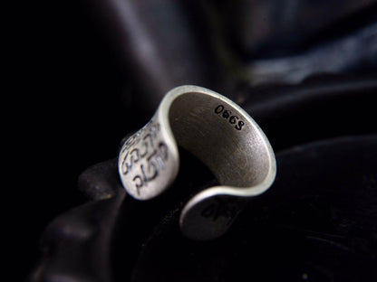 Sterling Silver Protection mantra ring, Thumb Adjustable Open Cuff ring, Buddhist Jewelry
