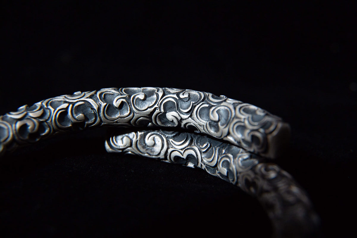 Sterling Silver Mens Cuff Bracelet, Hand Engraved Artisan Jewerly Gift for Him