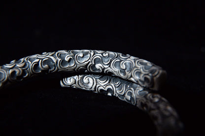 Sterling Silver Mens Cuff Bracelet, Hand Engraved Artisan Jewerly Gift for Him