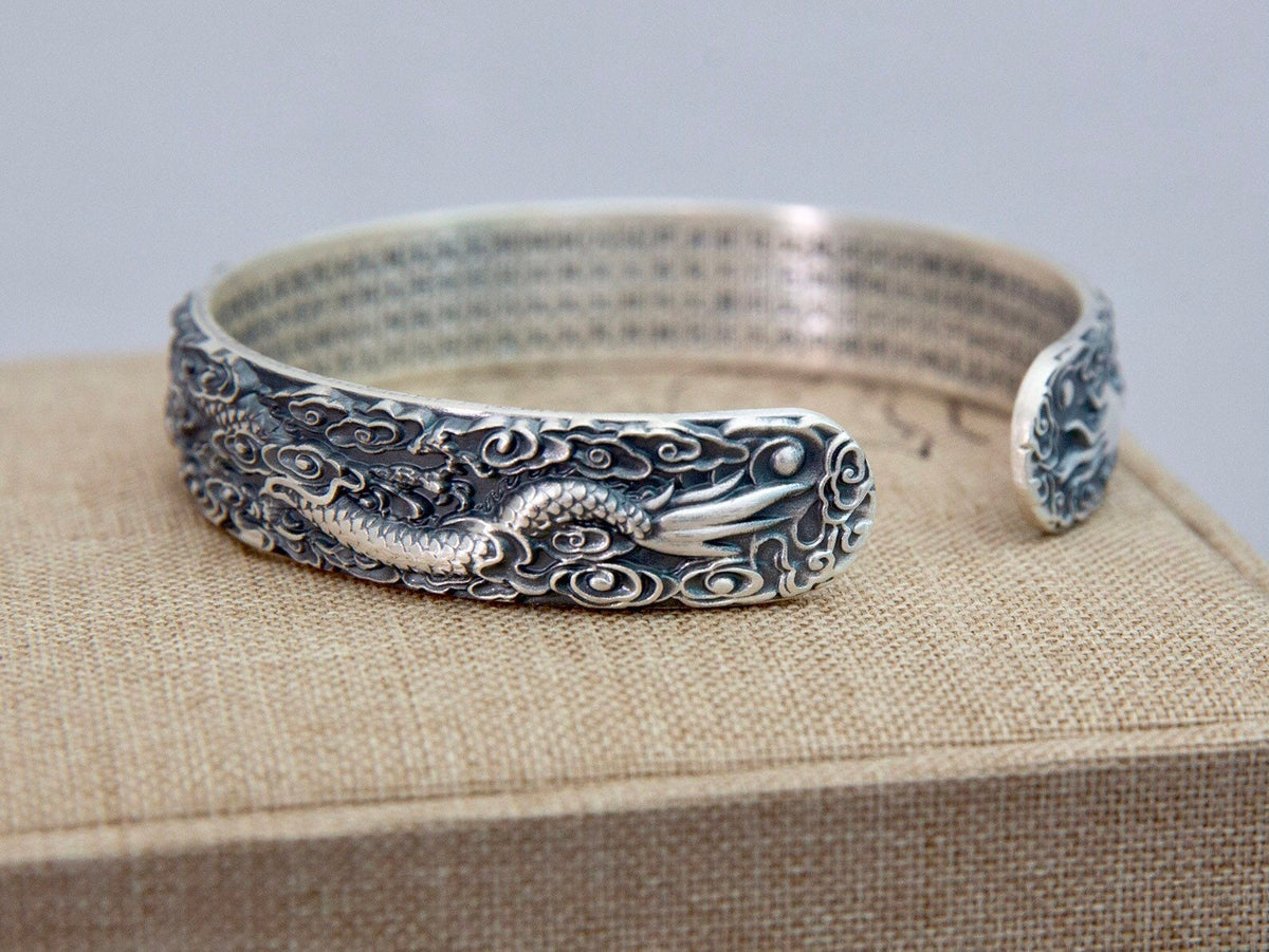 Sterling Silver Dragon Phoenix Cuff Bracelet, Mens Cuff , Unisex Jewelry, Gift for Him Son