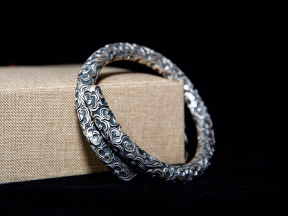 Sterling Silver Mens Cuff Bracelet, Hand Engraved Artisan Jewerly Gift for Him