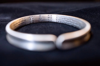 Sterling Silver Cuff Bracelet, Tibetan Mantra, Protection Jewelry