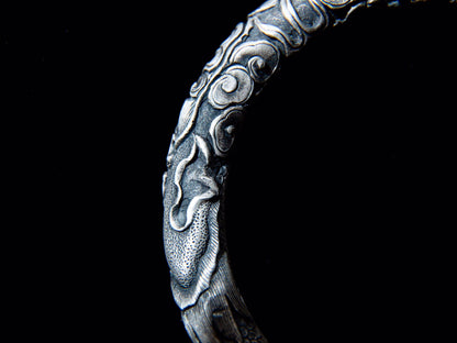 Bold Sterling Silver Dragon Bracelet, Handmade Artisan Unisex Silver Cuff Bracelet, Mens Silver Bangle, Ancient Loong Gift for Him Father