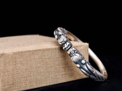 Sterling Silver Dragon Cuff Bracelet, Double Dragon Head Bangle , Mens Cuff Bracelet , Dragon Lovers Jewelry, Gift For Him Her