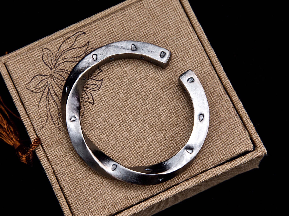 Personalized Sterling Silver Mens Cuff Bracelet – Mobius Infinity Bracelet, Engraved Gift for Him, Blackened Custom Bracelet for Men