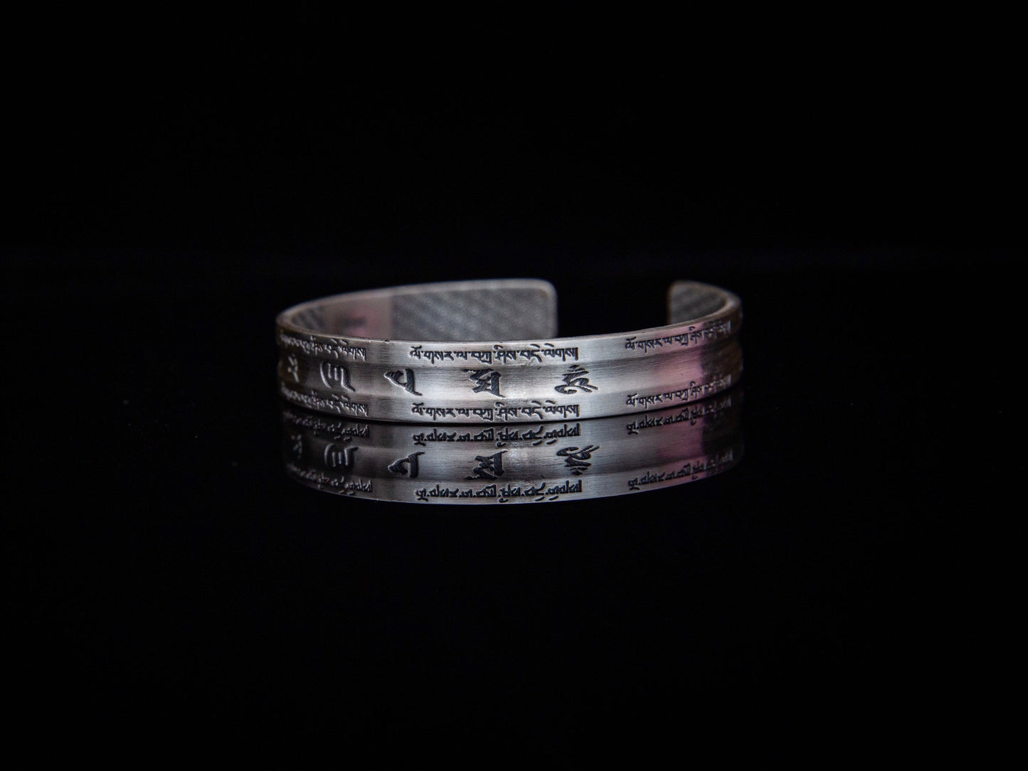 Sterling Silver Om Mani Padme Hum Cuff Bracelet: Buddhist Mantra Jewelry