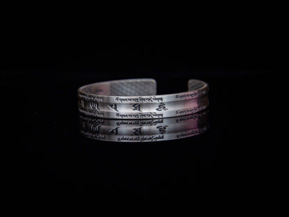 Sterling Silver Om Mani Padme Hum Cuff Bracelet: Buddhist Mantra Jewelry