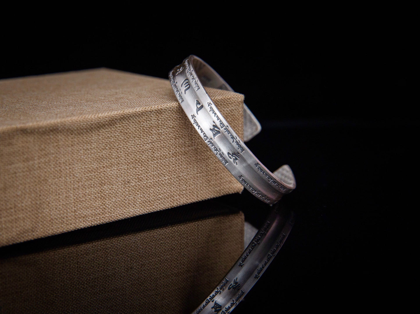 Sterling Silver Om Mani Padme Hum Cuff Bracelet: Buddhist Mantra Jewelry