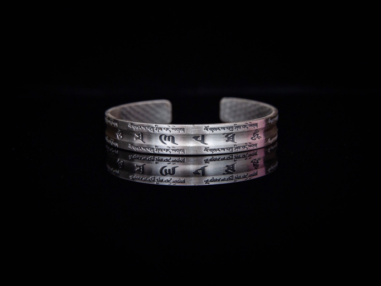 Sterling Silver Om Mani Padme Hum Cuff Bracelet: Buddhist Mantra Jewelry