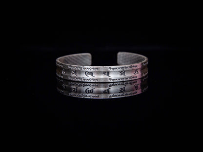 Sterling Silver Om Mani Padme Hum Cuff Bracelet: Buddhist Mantra Jewelry