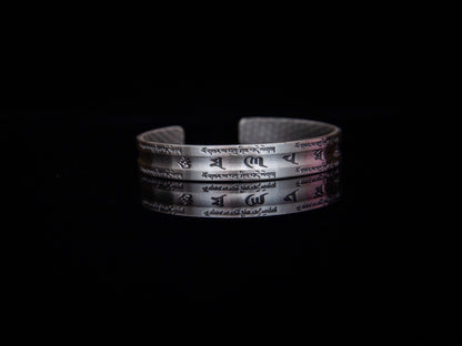 Sterling Silver Om Mani Padme Hum Cuff Bracelet: Buddhist Mantra Jewelry