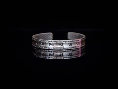Sterling Silver Om Mani Padme Hum Cuff Bracelet: Buddhist Mantra Jewelry