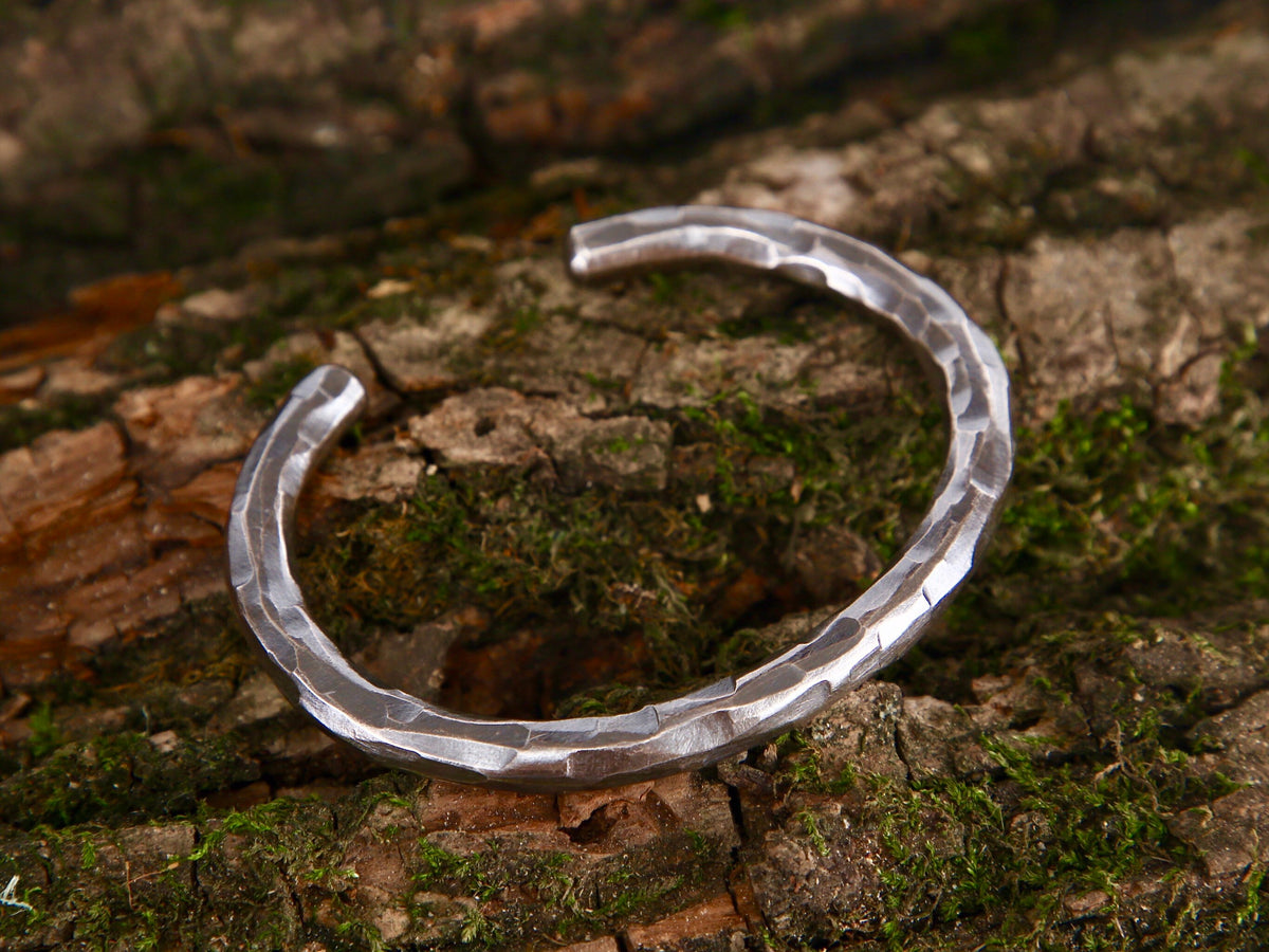 Handmade Sterling Silver Cuff Bracelet: Rustic Hammered Bangle