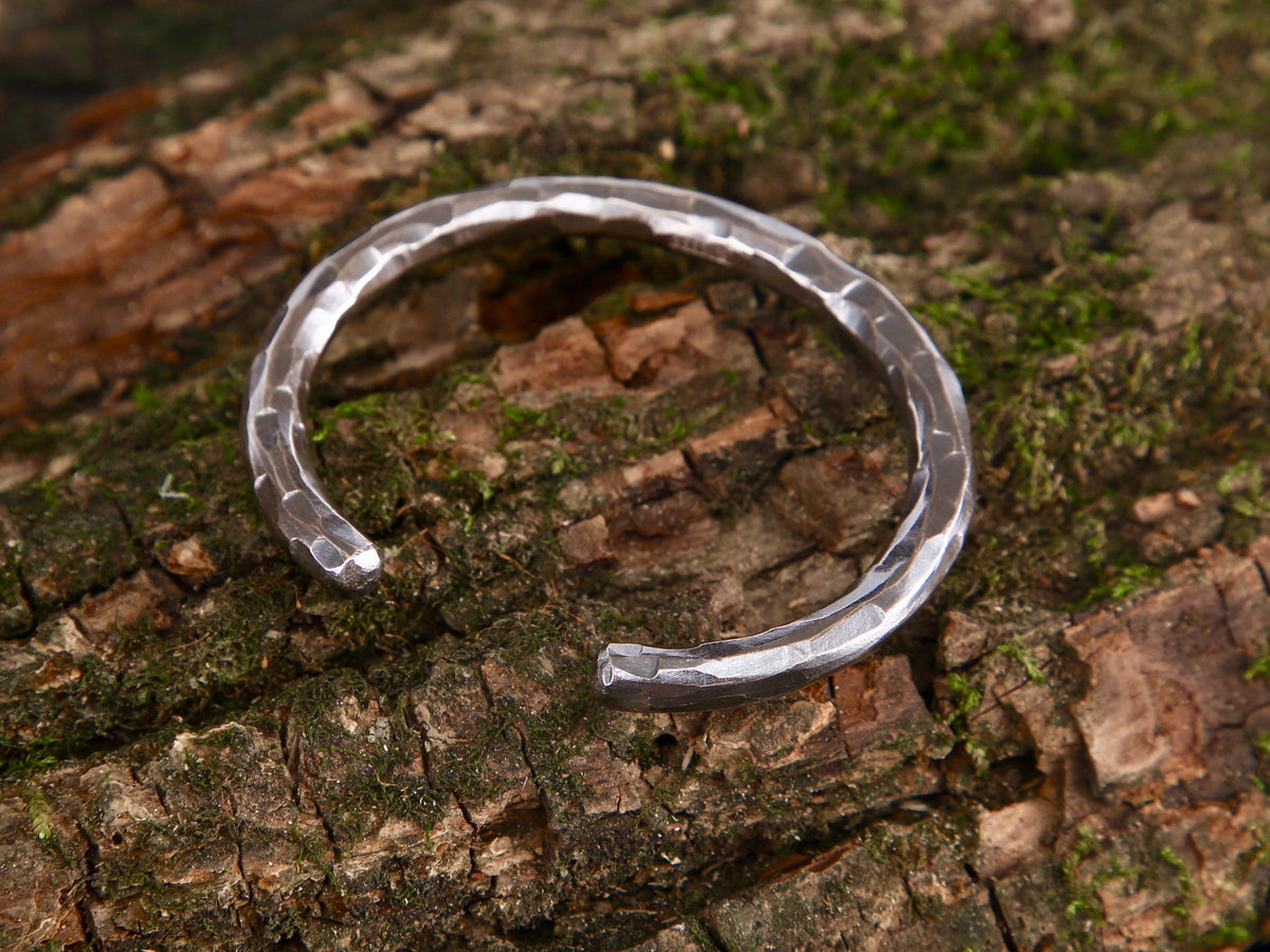 Handmade Sterling Silver Cuff Bracelet: Rustic Hammered Bangle